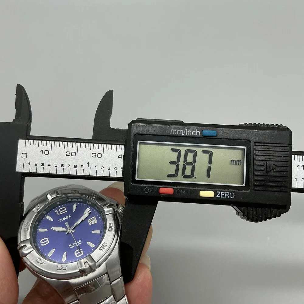 Timex Indiglo WR 50M Mens Watch 39mm Blue Dial Silver Tone Date New Battery 7